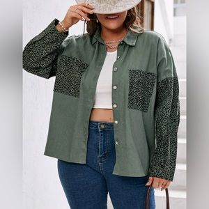 Shirt Jacket Olive Green Plus Size 2XL Plus Size